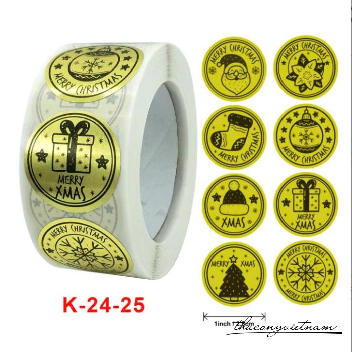 Sticker tròn Giáng Sinh nhũ ánh kim (500 tem)- Xmas